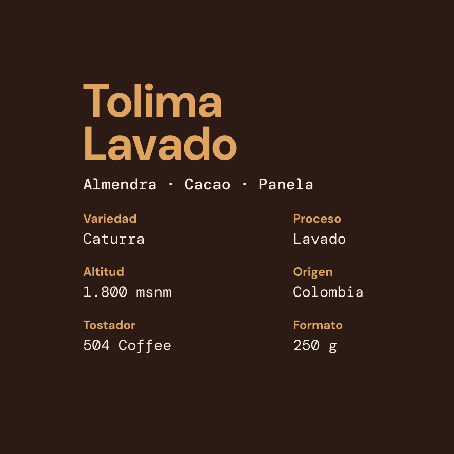 Ficha 504 Coffee Colombia Tolima: caturra lavado, 1.800 msnm